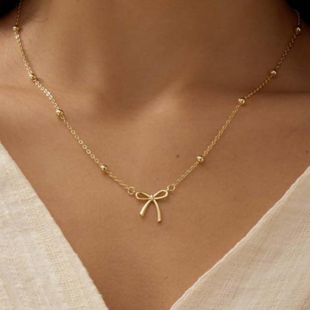 Dainty Gold Bow Necklace | 14K Gold Plated Choker | Cute Minimalist Necklace